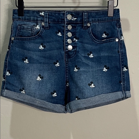Disney Parks Jean Shorts Mickey Mouse Disneyland World Adult Vintage Rollup High - Picture 1 of 10